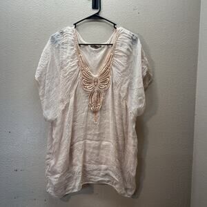 Carla Conti 100% Silk Blouse‎ SZ M Silk Crochet Chest Top Lined Fairy Boho Italy